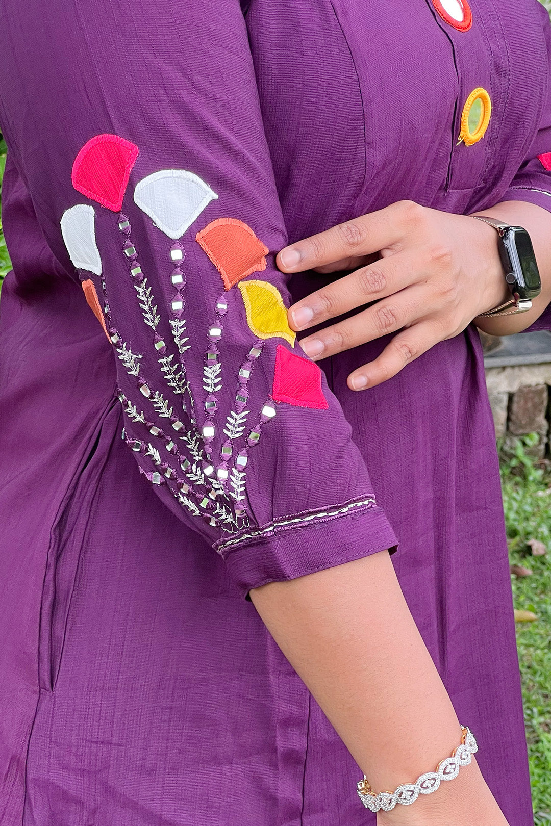 Aroha Amethyst sleeve embroidery detail
