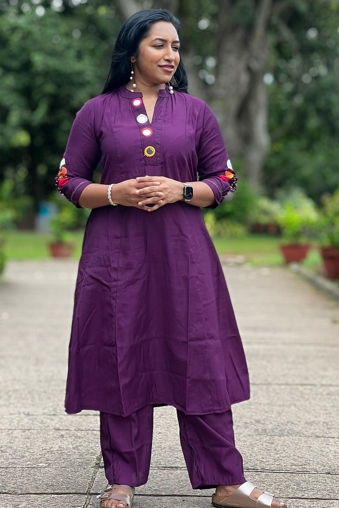 Aroha Amethyst plum co-ord set, front detail