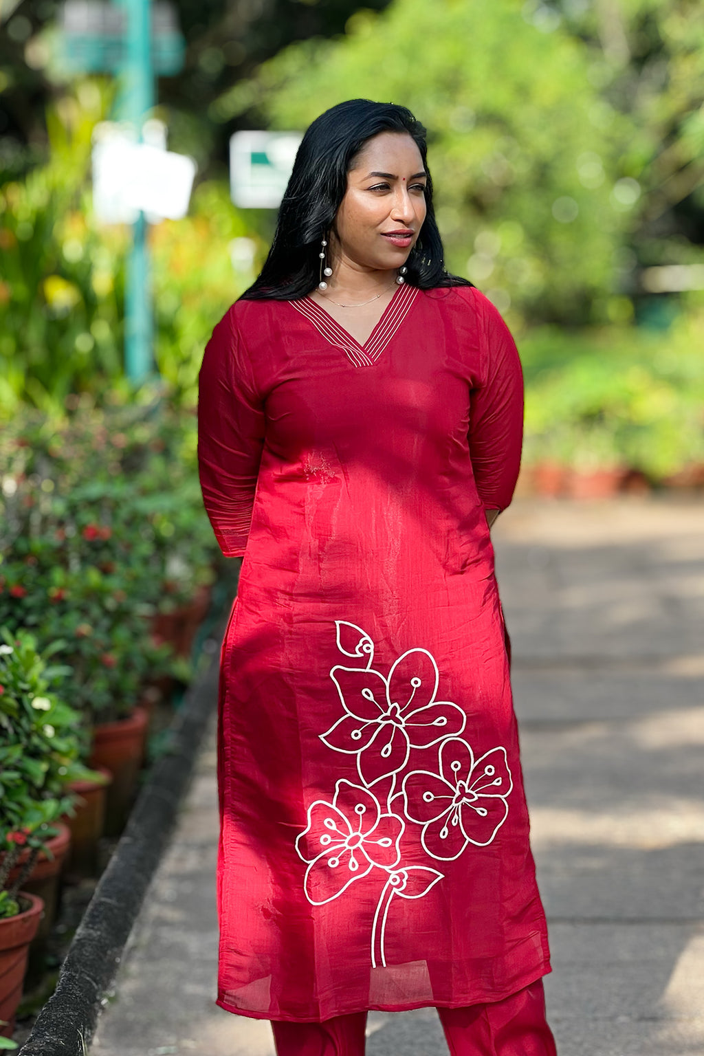 Aroha Crimson Muse co-ord set, front detail