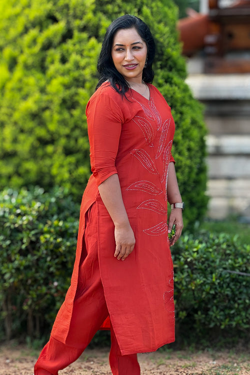 Aroha Ember Leaf co-ord set, side view