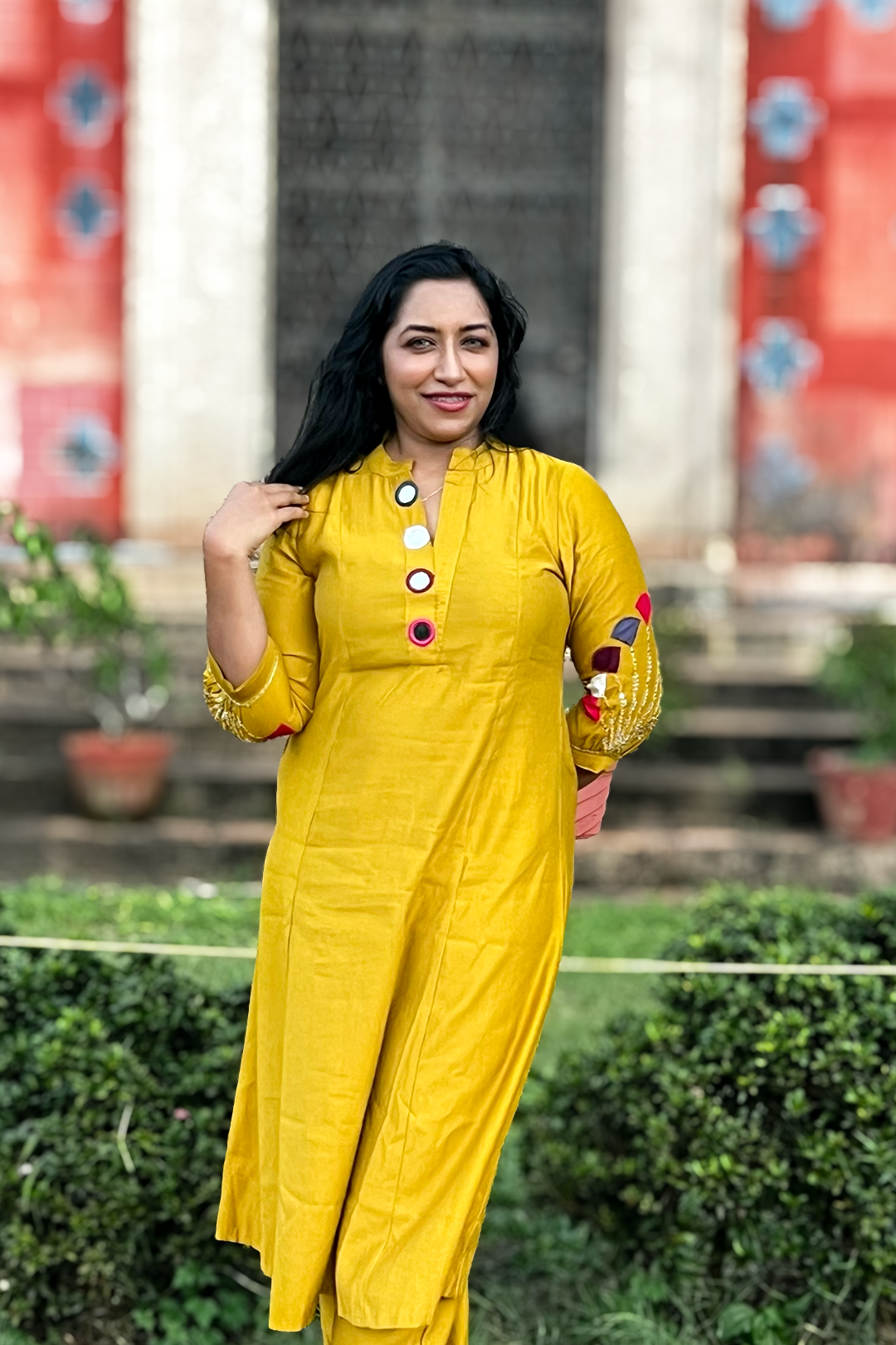 Aroha Mustard Muse co-ord set, front angle