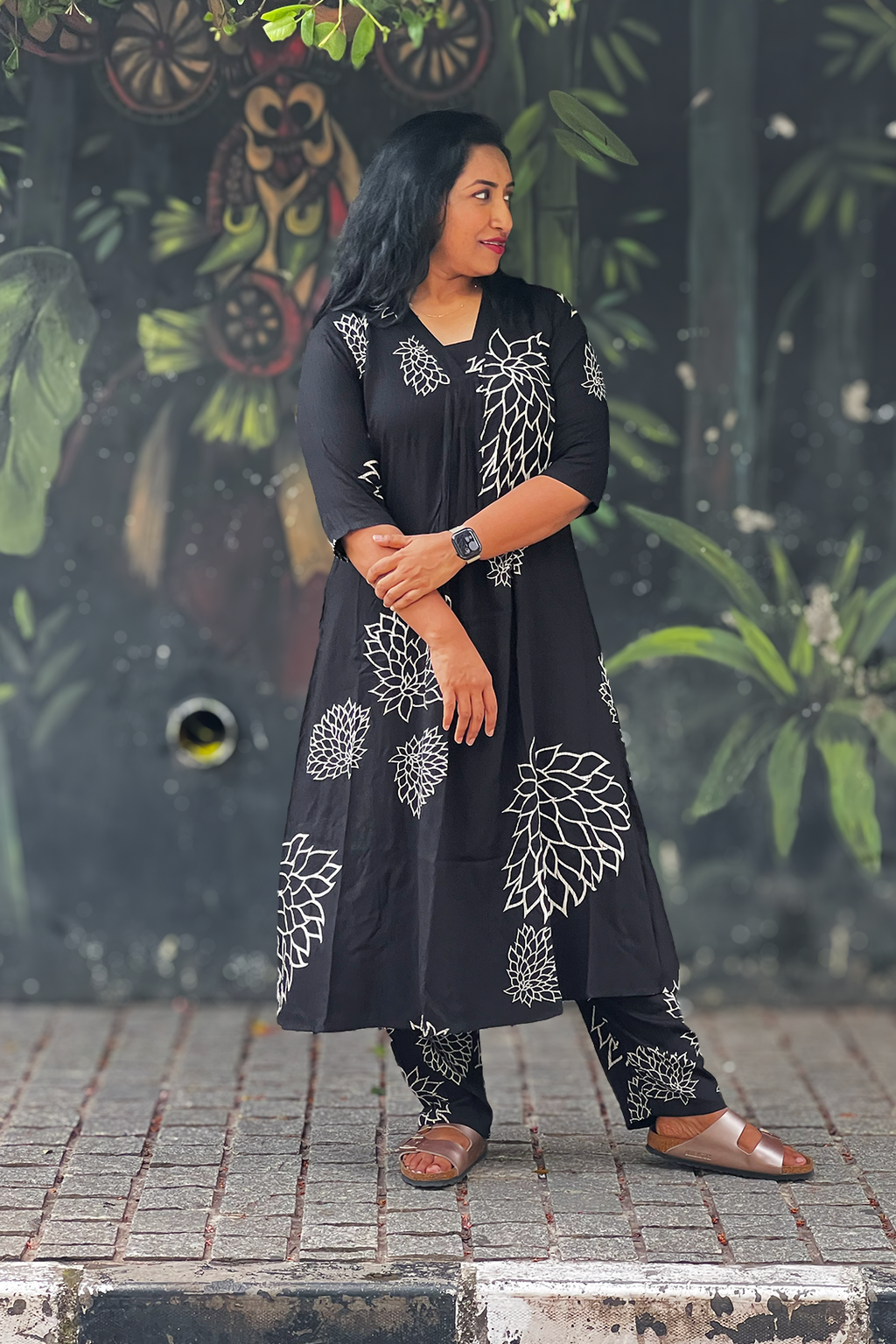 Aroha Noir Bloom co-ord set, front detail